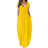 Women Solid Color Long Dress U Neck With Pockets Short Sleeve Comfortable Dress