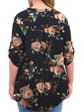 Women Floral Printed V Neck Long Sleeve T-Shirt Pullover Blouse Tops Tunic Tee