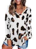 Women's Leopard Print V Neck Loose Fit Long Sleeve T Shirts Casual Comfort Tops