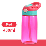 Kids Children Straw Water Bottle Plastic Drinking Cup Leak Proof Portable Sports Student School Suction Cup 16.2oz 480ml BPA Free