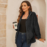 Women Zip Jacket Long Sleeves Lapel Collar Solid Color Warm Thicken Woolen Coat