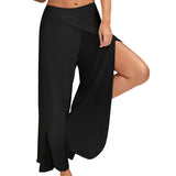 Women Electric Waist Baggy Harem Pants Hippie Yoga Gym Pants Trousers High Slit