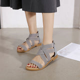 Women Summer Flat Sandals Gladiator Elastic Straps Open Toe Back Zip Beach Shoes