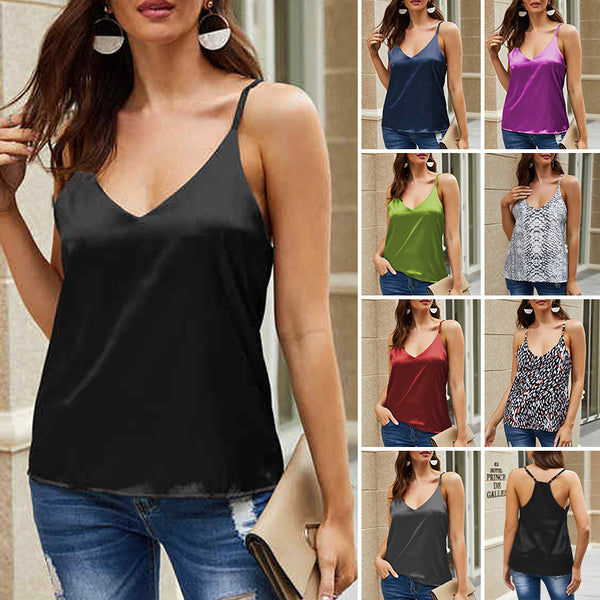 Women's Solid Color V Neck Tops Causal Sleeveless T-Shirt Blouse Pullover Tunic