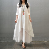 Women Peasant Ethnic Boho Cotton Linen Long Sleeve Maxi Dress Gypsy Blouse Shirt