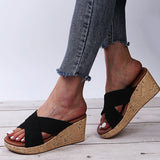 Women Cross Strap Slippers Mules Wedge Anti-Slip Casual Shoes Peep Toe Sandals