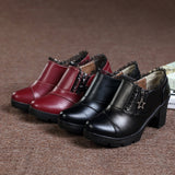 Women's Casual Zipper Lace Platform Mid-Heel Round Toe Oxfords Dress Shoes