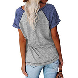 Women Color Matching V-Neck Short Sleeve Top T-Shirt Loose Blouse Pullover Tunic