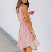 Women's Summer Chiffon Skirt Sleeveless Knee Length V Neck Dress Elastic Waist
