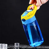 Kids Children Straw Water Bottle Plastic Drinking Cup Leak Proof Portable Sports Student School Suction Cup 16.2oz 480ml BPA Free