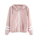 Womens Double Stripes Stitching Long Sleeve Hooded Sweatshirt Hoodie Pullover