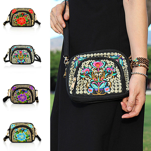 Women Handmade Embroidery Crossbody Bag Handbag Purses Shoulder Bag Phone Holder