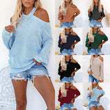 Sexy Off Shoulder Elegant Solid Womens Sweater Loose Top Crew Neck Pullovers