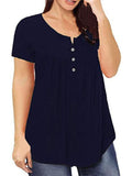 Women's Round Neck Loose Solid Color Pleated Short-sleeved Casual Top T-shirt