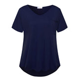 Womens Solid Color Crew Neck Casual Loose Plus Size Short Sleeve Blouse T-shirt