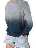 Women Casual Loose Gradient Printed T-Shirt Splicing Long Sleeve Blouse Pullover