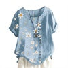 Women Crew Neck T-Shirt Daisy Printing Ruffles Short Sleeve Top Blouse Pullover