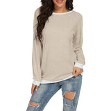 Women's Solid Scoop Neck T-shirt Autumn Long Sleeve Blouse Pullover Casual Tops