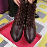 Womens Solid Color Chunky Heels Pointed Toe Slip On Mid Calf Boots Fashion Shoes