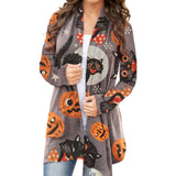 Women Halloween Print Long Sleeve Cardigan Coat Outwear Jacket Jumper Open Front