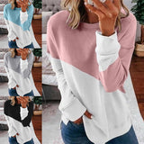 Women Casual Loose Solid Color Splicing Long Sleeve Sweater T-Shirt Pullover Top