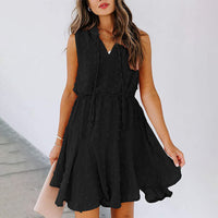 Women's Summer Chiffon Skirt Sleeveless Knee Length V Neck Dress Elastic Waist