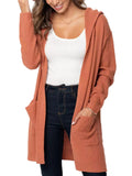 Women's Casual Cardigan Pockets Knitted Long Sleeve Hooded Jumper Knitted Top