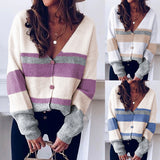 Women Long Sleeve Patchwork Knitted Cardigan Sweater Outwear Coat Jacket Buttons