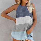 Women's Color Matching Halter Vest Tank Tops Casual Sleeveless T-Shirt Pullover
