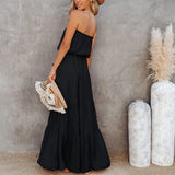 Women's Strapless Maxi Dress Tube Top Bandeau Sleeveless A-Line Dress Sundress