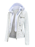Women Punk Hooded Jacket Biker Motorcycle Coat Outwear Overcoat Detachable Hood