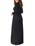 Women Tunic Waist Full Length Dress Solid Color Scoop Neck Slim Fit Long Sleeve