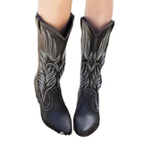 Womens Cowgirl Cowboy Boots Mid Wide Calf Block Heel Western Vintage Boots Dress Shoes