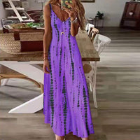 Women's Stitch Tie Dye Printed Dress V Neckline Summer Maxi Sleeveless Dresses