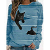 Women 3D Animal Patterns Stripes Design Long Sleeve T-shirt Crew Neck Loose Tops