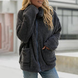 Women Solid Long Sleeve Zipper Coat Jacket Cardigan Outwear Overcoat Open Front