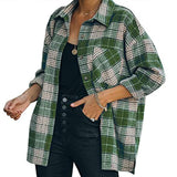 Women's Long Sleeve Plaid Tops Shirt Long Sleeve Button Loose Lapel Shirt Pocket