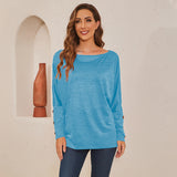 Women's Solid Color One Shoulder Long Sleeve T-shirt Buttons Casual Tops Loose