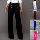 Women's Solid Color High Waist Stretch Button Straight Leg Slim Casual Trousers