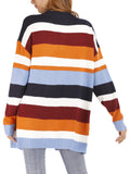 Womens Casual Long Sleeve Striped Knitted Sweater Cardigan Coat Outwear Knitwear