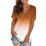 Women Gradient V-Neck Short Sleeve Tops Casual T-Shirt Blouse Pullover Tunic Tee