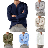 Men Solid Color V Neck Pocket Long Sleeve T-Shirts Casual Tops Blouse Tunic Tee