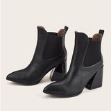 Women's Solid Color Ankle Boots Slip On Anti Slip Pointed Toe Casual Block Boots