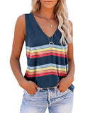 Women Stripe V-Neck Vest Tank Top Sleeveless T-Shirt Loose Pullover Blouse Tee