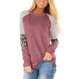 Women Long Sleeve Tops Leopard Splicing Casual Pullover Sweatshirt T-Shirt Tunic