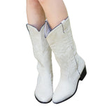 Womens Cowgirl Cowboy Boots Mid Wide Calf Block Heel Western Vintage Boots Dress Shoes