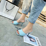 Womens Square Toe Heel Slippers Open Toe Stiletto Mule Shoes Slip On Sandals SZ