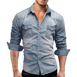 Men's Casual Long Sleeve Denim Shirt Tops Blouse Overshirts Button-Down Pockets