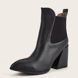 Women's Solid Color Ankle Boots Slip On Anti Slip Pointed Toe Casual Block Boots