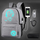 Luminous USB Charger Student Backpack Casual Laptop School Bag Anti-Theft Lock
